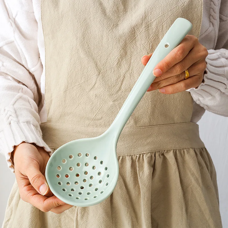 

YJQ 2PCS household simple ceramic large spoon hot pot colander kitchen cooking utensils