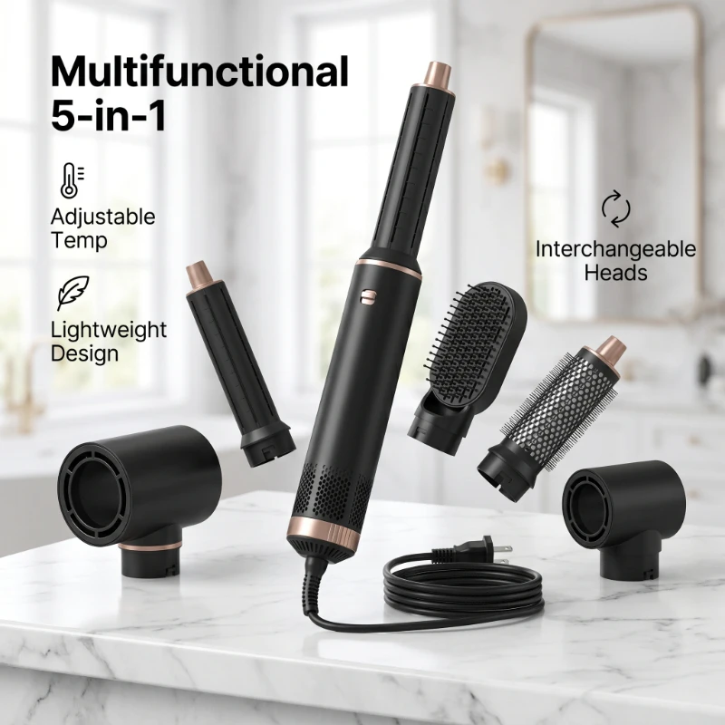 

Multi-In-One Hair Dryer Styler. Hot Air Comb. Detachable Brush. Straightening & Curing Dual-Use. Household Hair Stying Tool