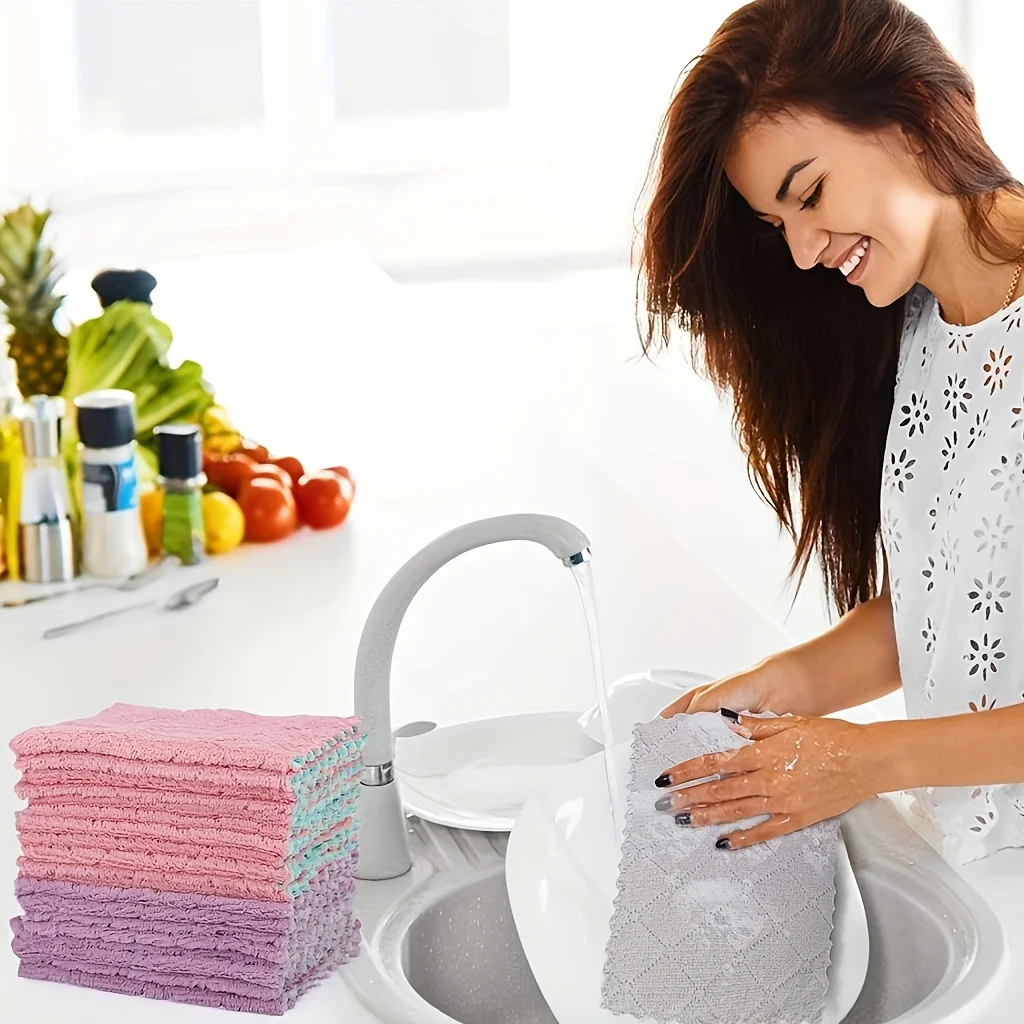 10pcs Microfiber Dish Cloths - Terrycloth Scouring Pads, Multi-Purpose Double-Sided Kitchen Cleaning Rags for Dishes, Furniture And Bedroom, Halloween,Christmas