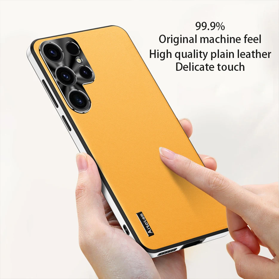 Skórzane etui na telefon Samsung Galaxy S24 S21 Plus S23 S22 S25 Ultra Metal Camera Protective Back Cover Soft Cases Shockproof — zdjęcie produktu 5