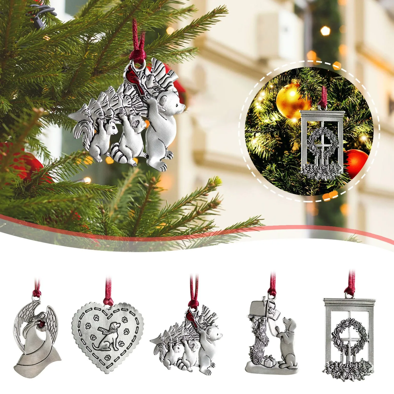 Christmas Tree Ornament Solid Metal Double-Sided Printing Holiday Hanging Pendants Decoration for Home Festive Party Xmas Tree