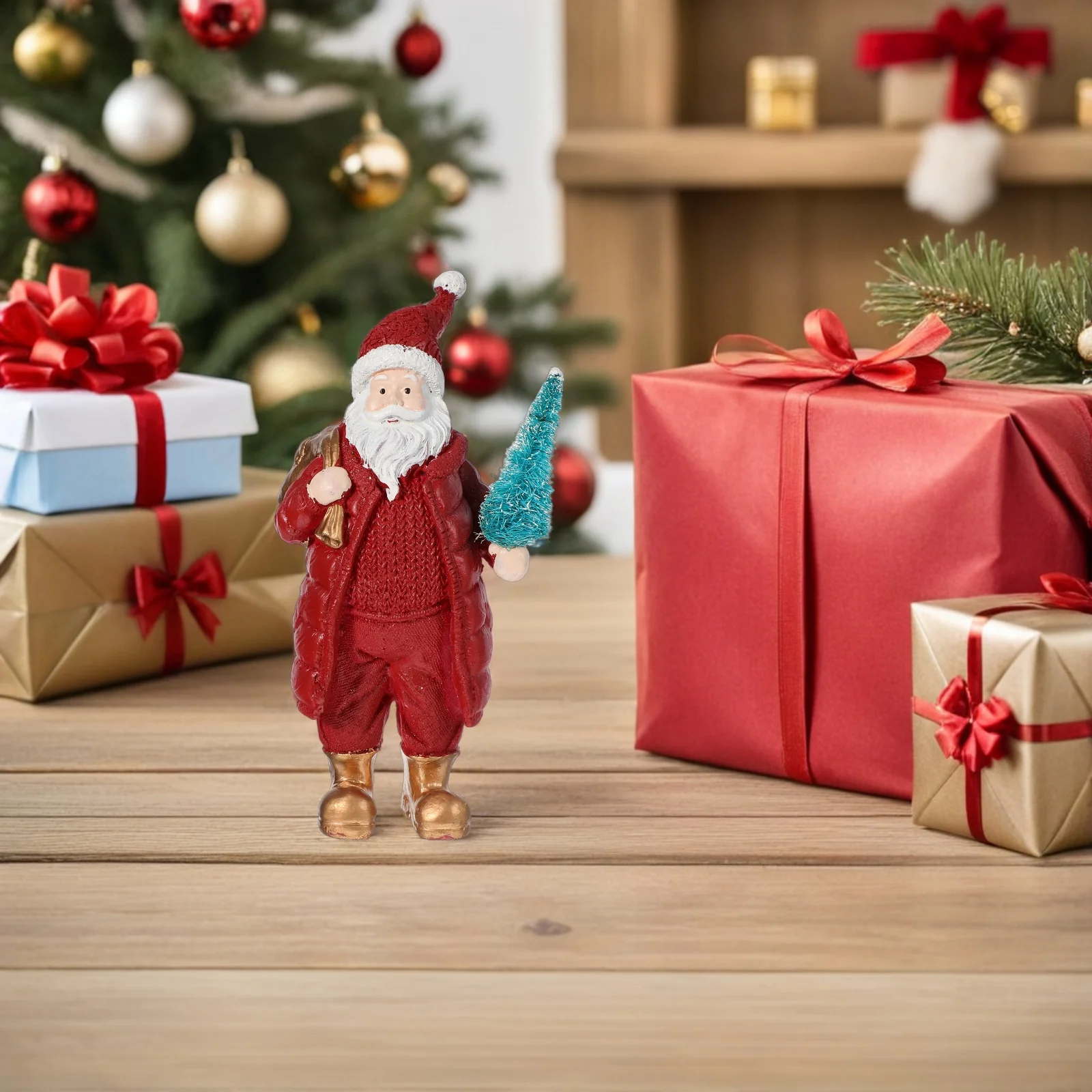 

Santa Claus Resin Christmas Decor Handmade Table Centerpiece Statue for Holiday Office Home Celebration Display