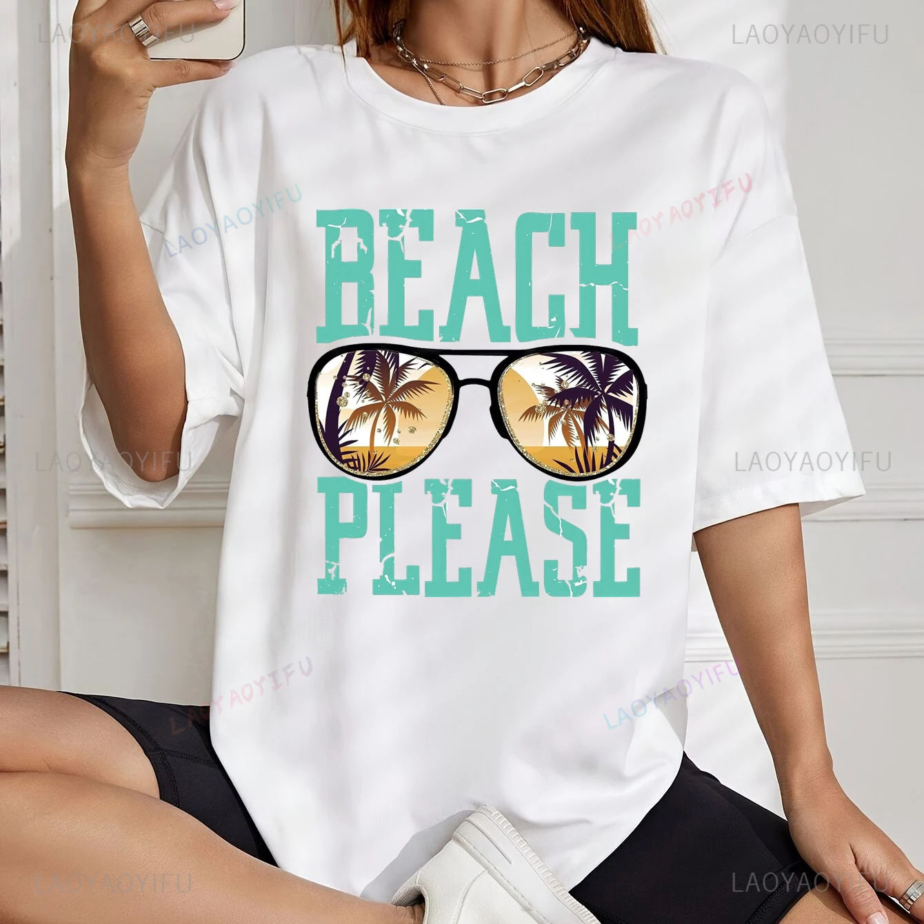 

Summer Casual Style Graphic Print Shirt Top Women Beach Love Holiday Fashion Trend Casual Wear Women's Everyday T-shirt