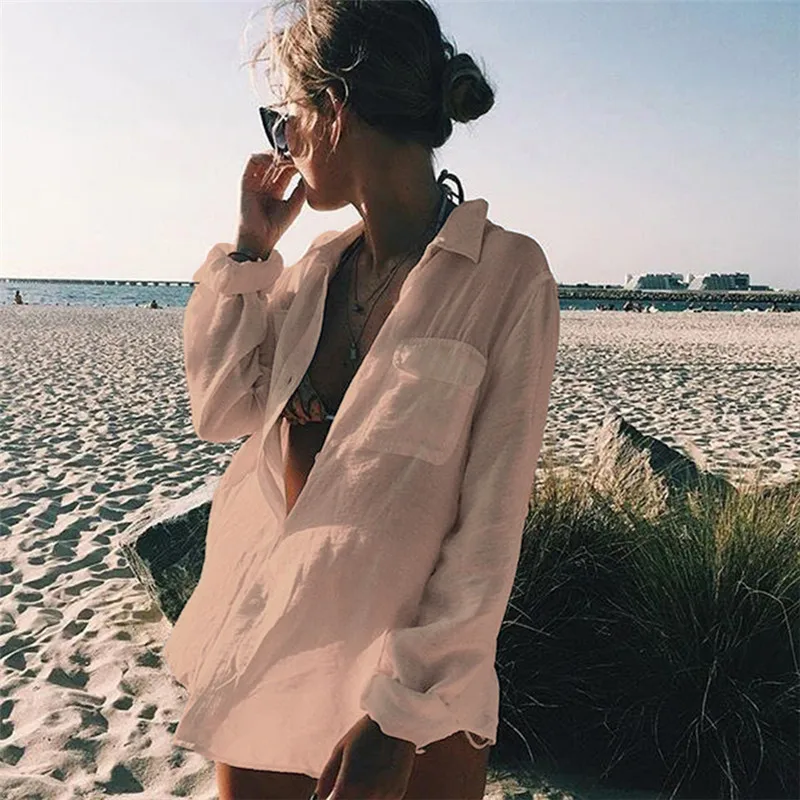 8 Colors Beach Blouse Bikini Sun Protection Tunic Bikini Cover-ups Sexy Summer Beach Wear Swim Suit Cover Up Causal Women Tops