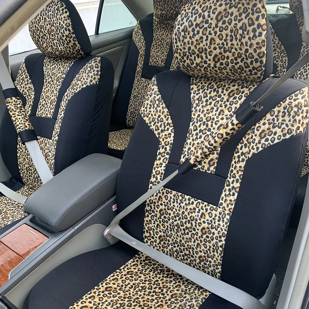 AUTO PLUS Leopard pokrowce na siedzenia samochodowe Seat Protect wnętrze samochodu, kompatybilny z poduszką powietrzną, uniwersalny pasuje do samochodów, SUV, ciężarówek, pełny zestaw