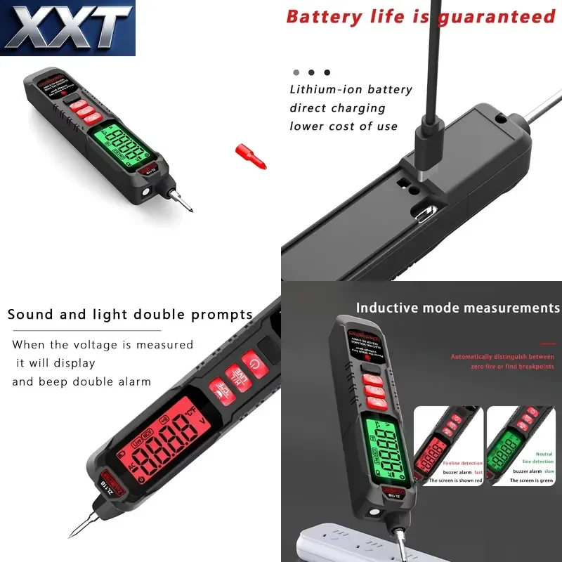 XXT Red Test Pen 12-1000V Volt Current Non-Contact Electric Test Meter Voice Broadcast Voltage Tool Teste