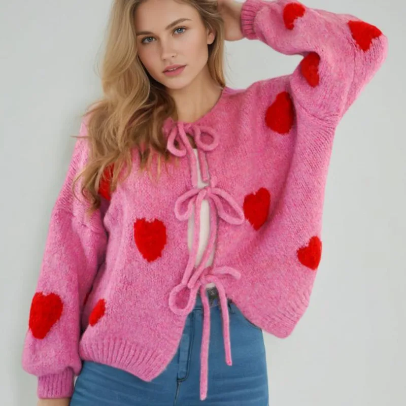 

Кардиган с круглым вырезом и вышивкой в виде сердца, осенне-зимний вязаный свитер, пальто, женские яркие цвета, несколько стилей свитеров, кардиганы
