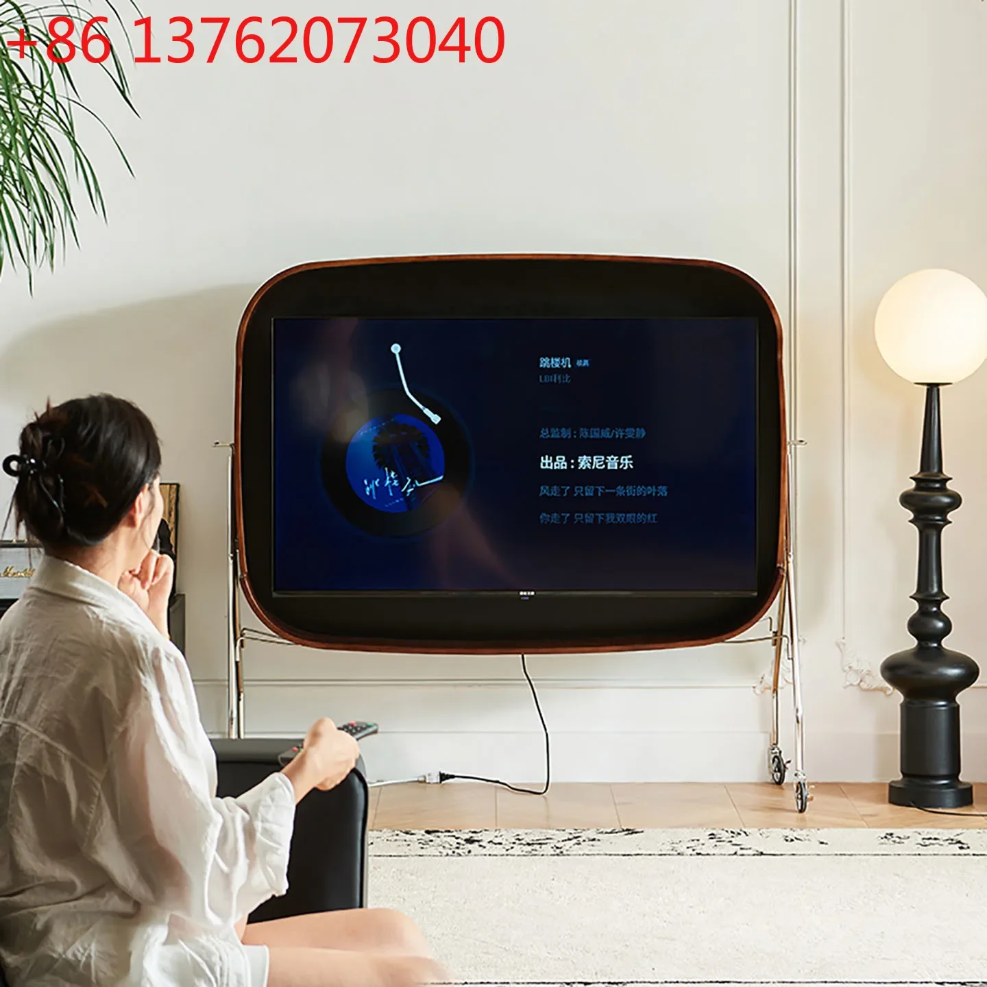 Retro removable TV cabinet medieval solid wood TV stand advanced design with brake