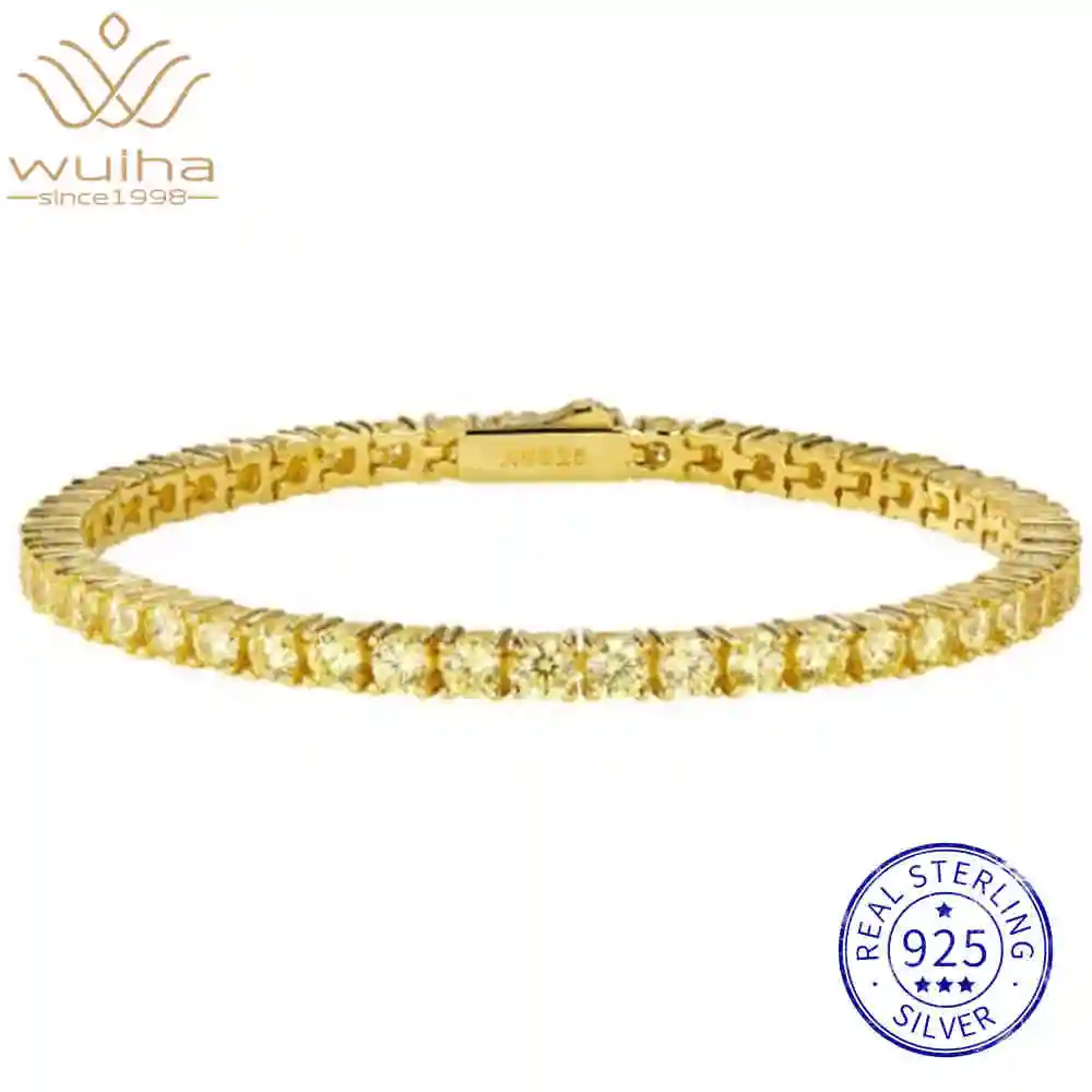 

WUIHA 925 Sterling Silver Lab Sapphire Ruby Citrine High Carbon Diamonds Gemstone Tennis Bracelet Bangle Fine Jewelry Wholesale