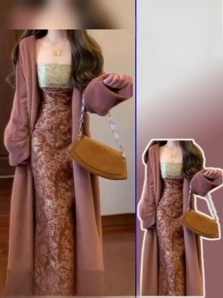 

Модный ретро-комплект из двух предметов больших размеров для женщин: верхняя одежда и юбка. Новинка весны. Элегантный, уникальный, трендовый ансамбль.