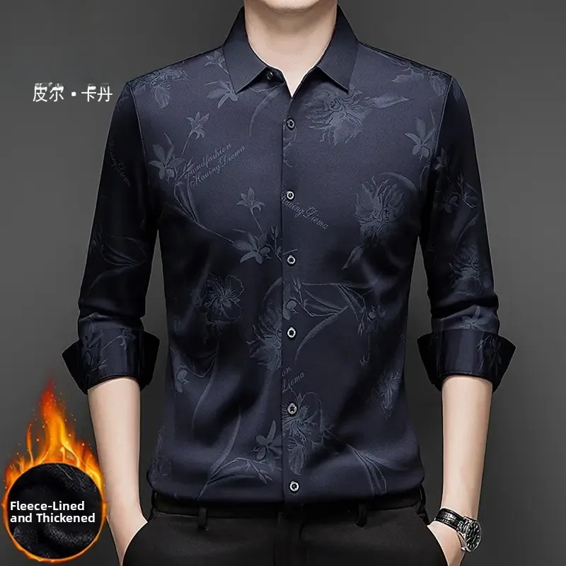 

Pierre Cardin Men's Anti-Wrinkle Fce Lined Thiened irt Warm Casual Sle Stand Fit Long Sve Busin Wear