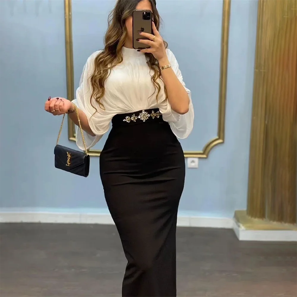 

Modern Evening Dress Customized High Neck Crystal Pleated Mermaid Evening Gown Trumpet Midi Prom Dresses 2025