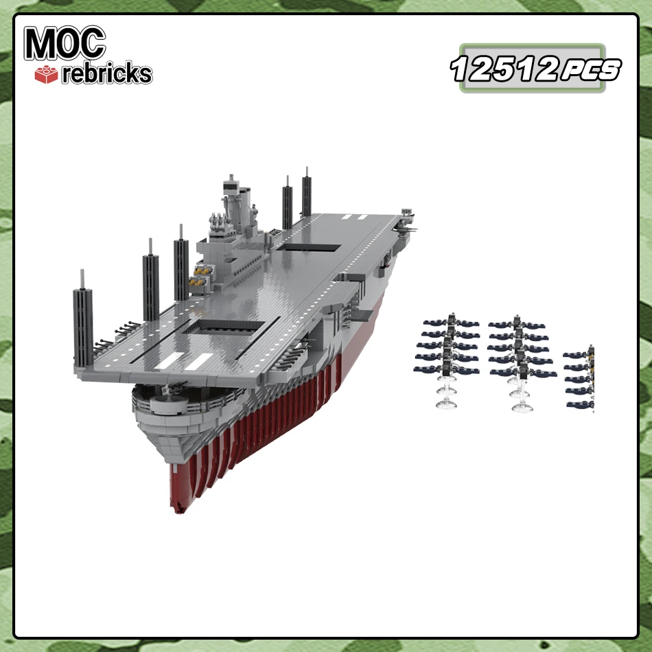 MOC WW2 United States Navy USS Intrepid Ship Building Blocks Military Battleship Model Technology Bricks Toys Kids Birthday Gift