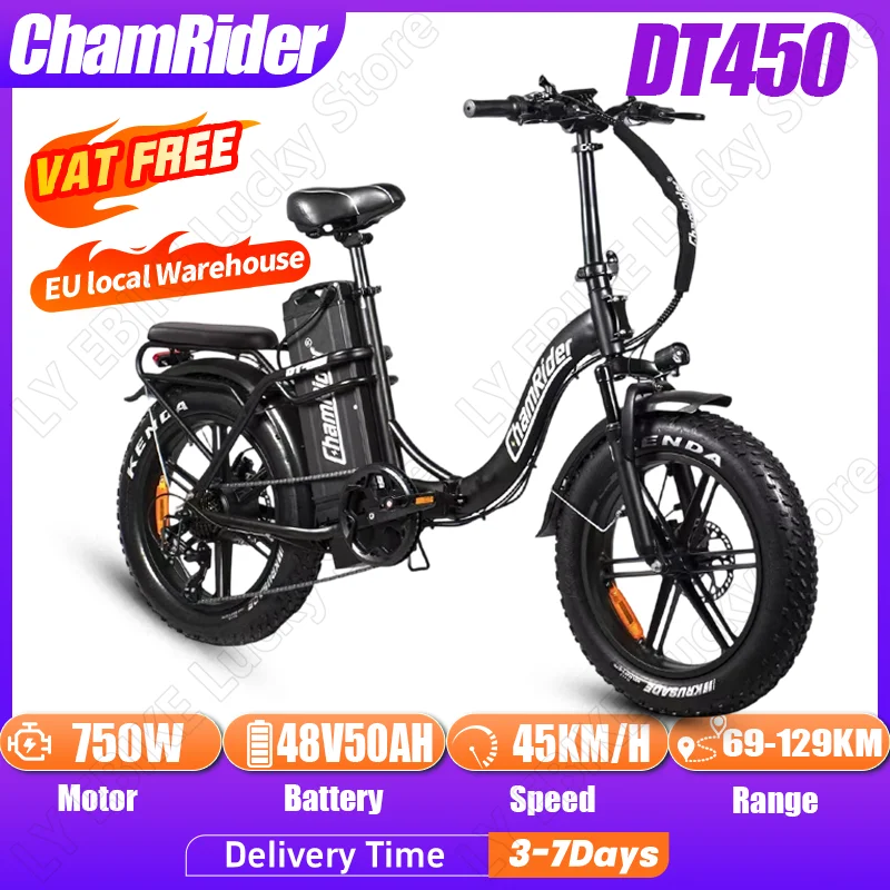 ChamRider DT450 e-bike 750W 48V50AH batterie au Lithium adulte vélo électrique frein hydraulique 20*4.0 pouces gros pneu ville équitation e-bike