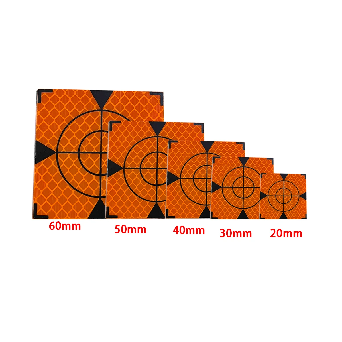 100 pz arancione triangolo riflettore foglio nastro bersaglio foglio dimensioni 20 30 40 50 60 80mm stazione totale rilevamento nastro riflettente