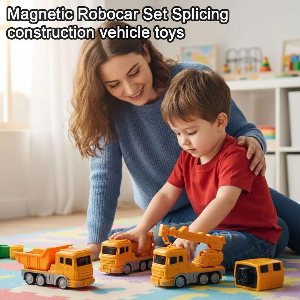 Toy Transforming Robot Car Toy Magnetic Transform Engineering Car Assembled Toys for Toddler Magnetic Blocks for Kids Activities