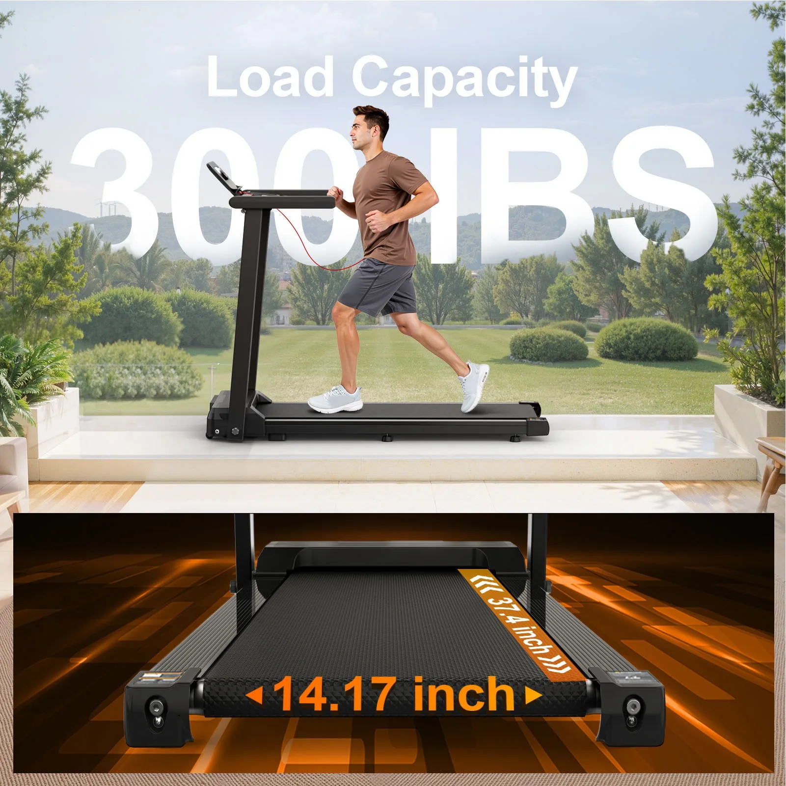 

Small Space Home Folding Treadmill - 2.5HP 300 LBS Capacity with Handles & LED Display