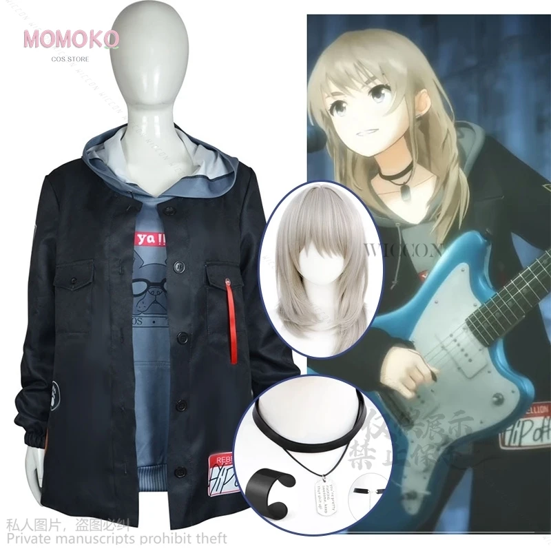 Momoka Kawaragi Cosplay Anime Girls Band Cry Costume Women Roleplay Coat Jacket Halloween Cos Party Suit Earing Wig Necklace Set