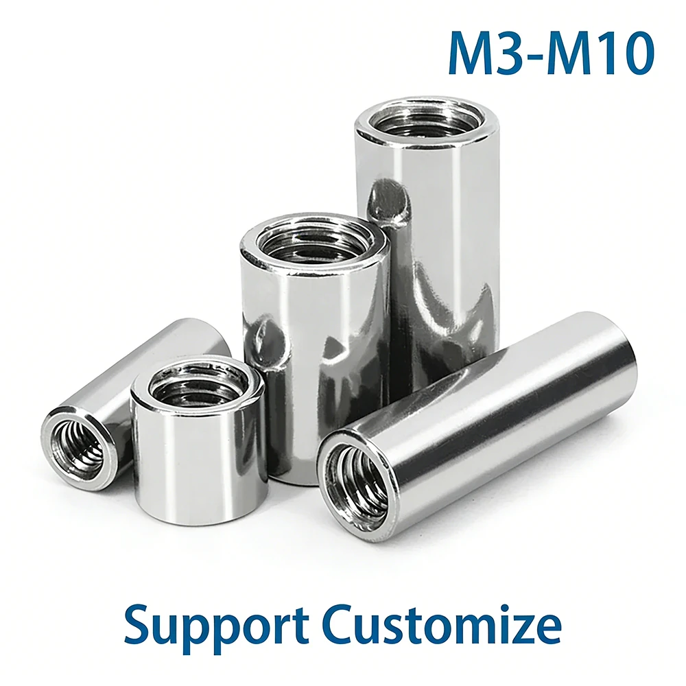 

2-10Pcs M3 M4 M5 M6 M8 M10 304 Stainless Steel Extension Thicken Round Coupling Nut Connector Joint Sleeve Nut Support Customize