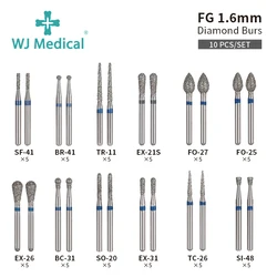 10PCS Dental Diamond Burs Drill Dentistry Burs For High Speed Handpiece Handle Diameter 1.6mm Dentist Tools Dental Materials