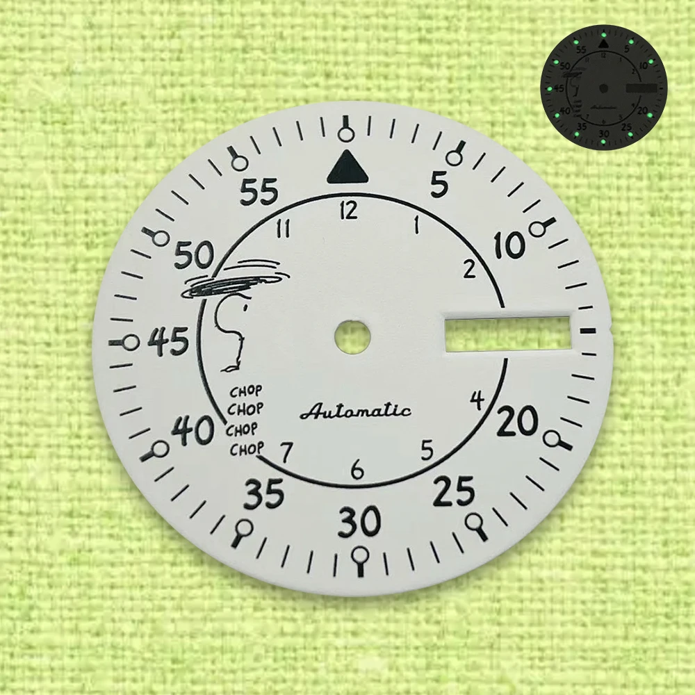 White Cartoon dog 28.5mm S Logo White Dial Suitable For NH36 Japanese Automatic Movement Green Luminous Watch  Modification