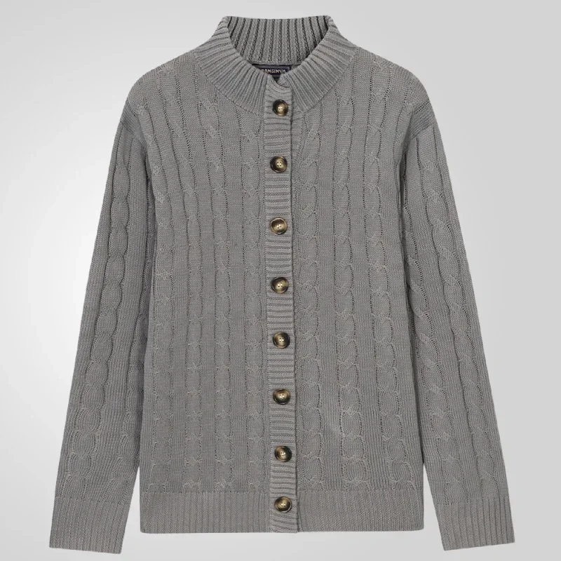 Cardigan da uomo colletto alla coreana maglioni cappotto lavorato a maglia manica intera monopetto maglia solida cappotti a punto aperto autunno inverno 2024