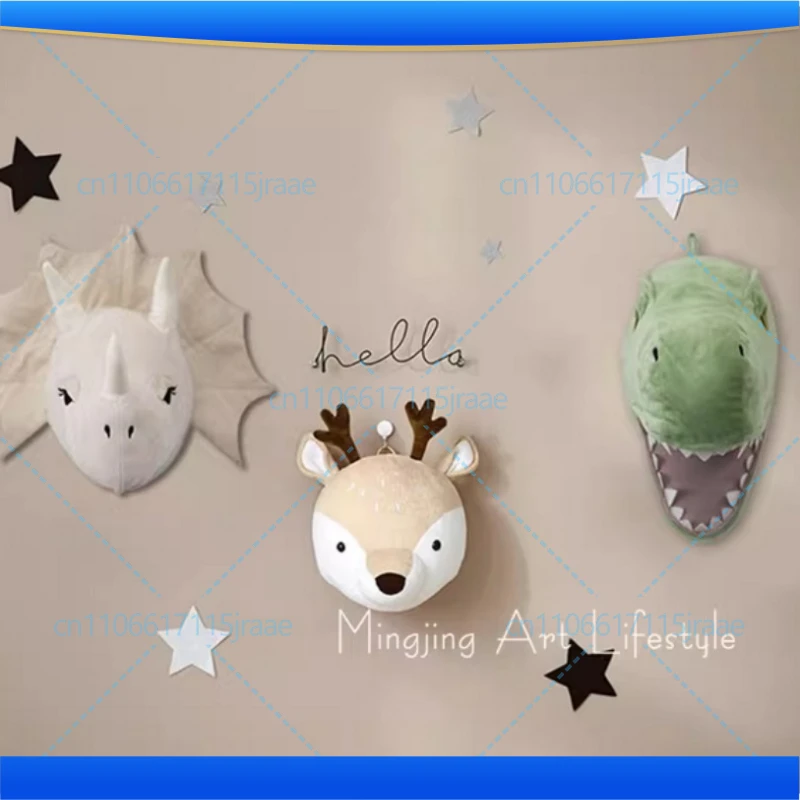 Фото Мягкие войлочные головы животных ручной работы в стиле INS: Декор для комнаты, плюшевые головы динозавров, настенные украшения для детской комнаты, мягкие игрушки для малышей