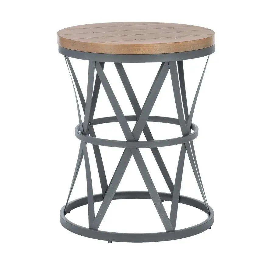

Douglas Charcoal Metal Barrel Based End Table with Rustic Wooden Top