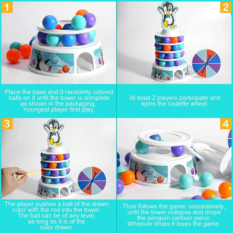 Creative Penguin ซ้อนของเล่นเกมกระดานสําหรับเด็ก Fine Motor Skill Building Blocks ของเล่นครอบครัวสําหรับบล็อก