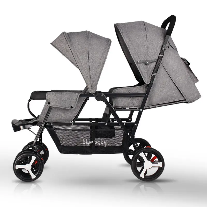 Twin baby stroller can sit, recline and lightly fold high view double baby stroller for the second child