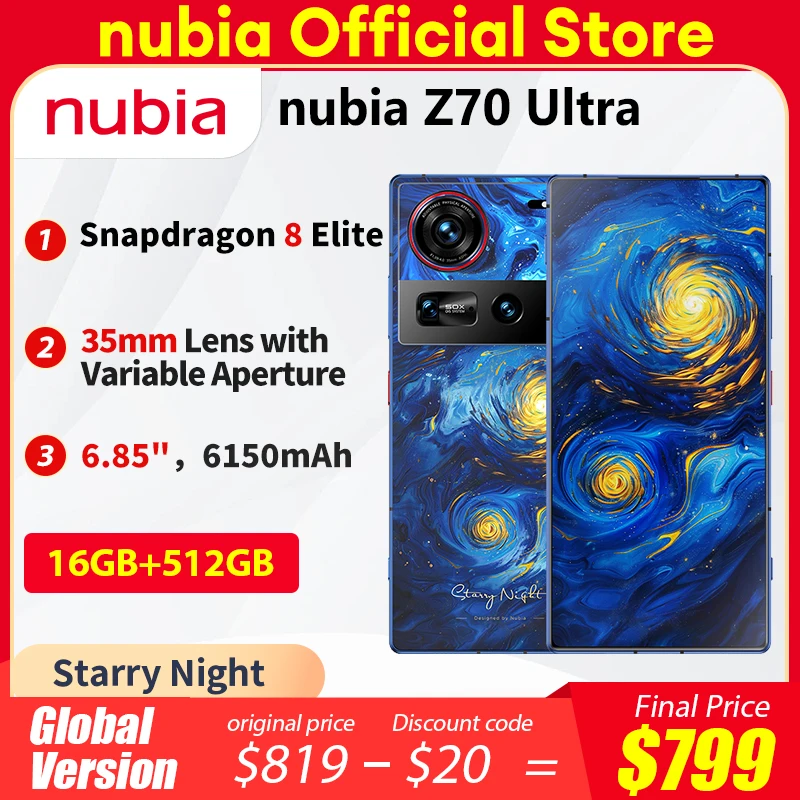 [World Premiere] Starry Night Nubia Z70 Ultra Global Version Snapdragon 8 Elite 1.5K Full screen Camera 35mm IP68&69