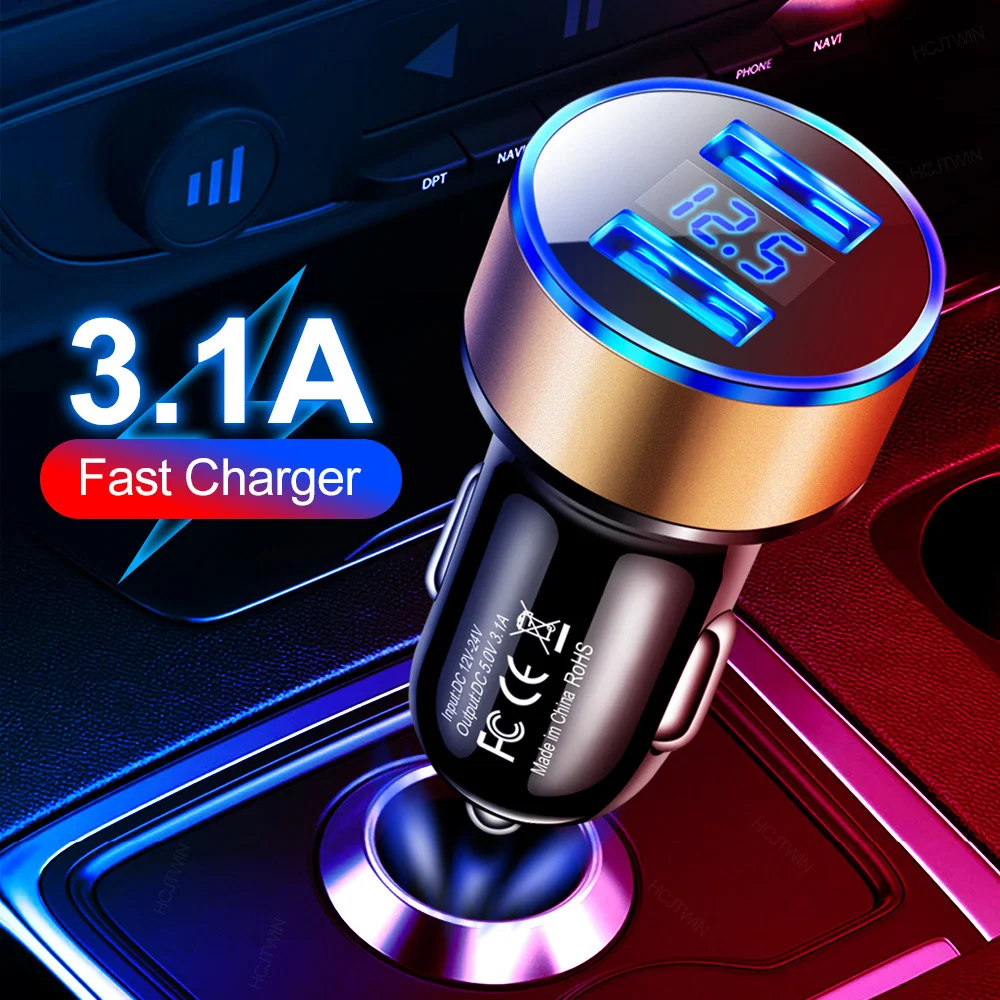 

Car Charger Socket Dual USB 2 Ports Fast Charging Socket Waterproof With Display 12V/24V For Car Motorcycle Charger Adapter