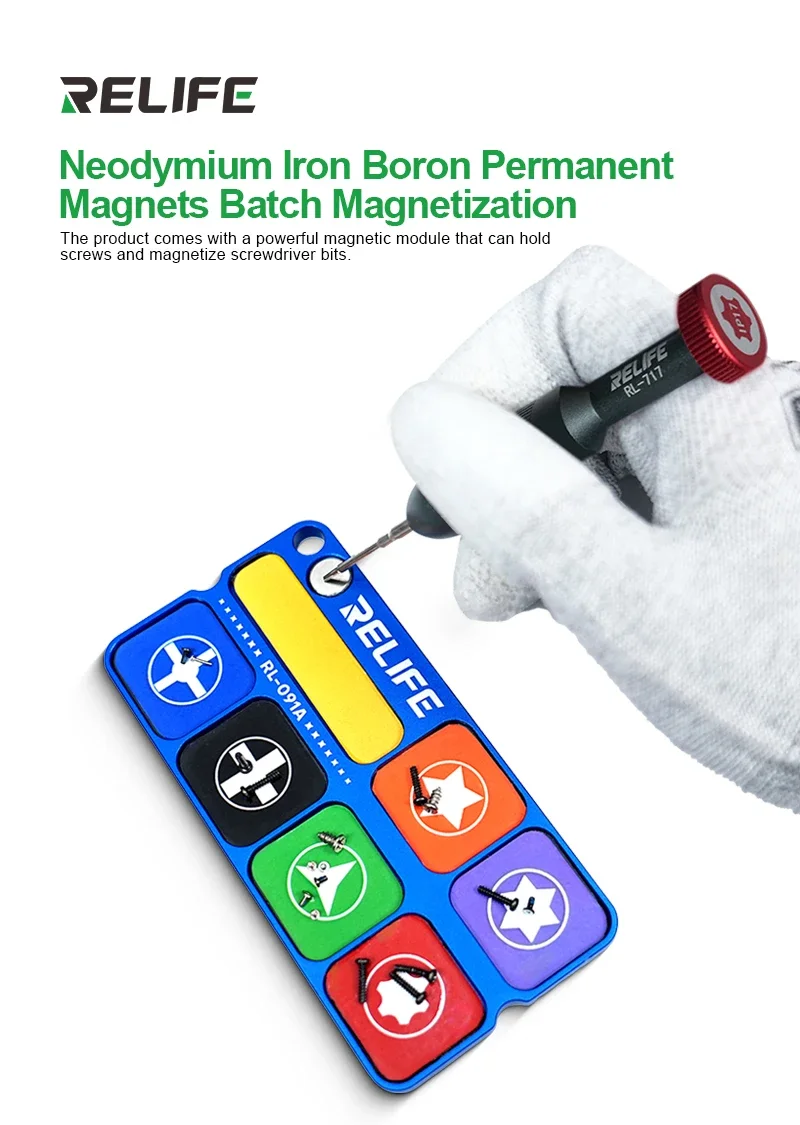 

RELIFE RL-091A Магнитный лоток для хранения из алюминиевого сплава с 7-секционным винтовым органайзером для крепления телефона и компьютера