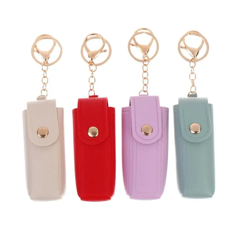 Einfarbige PU-Leder Tragbare Mini-Lippenstifttasche Schlüsselanhänger Spiegelanhänger Schlüsselring Modische Aufbewahrungstasche Damen Make-up-Zubehör – Detail 7