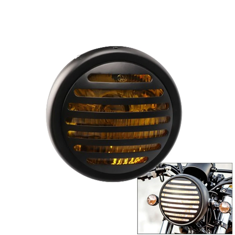 

12v Retro Motocycle Headlight for Honda Cafe Racer Grille Cover Round Amber Front Lamp Universal for Harley Yamaha Suzuki Parts