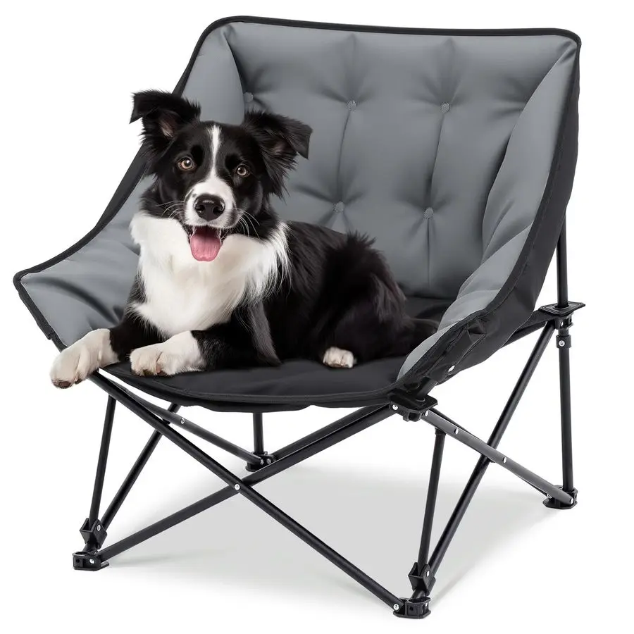 

Portable Dog Camping Chairs, Folding Dog Chair Bed for Outdoor, Supports 200 Lbs, Heavy Duty Raised Pet Bed, Patio Lazy Puppy Co