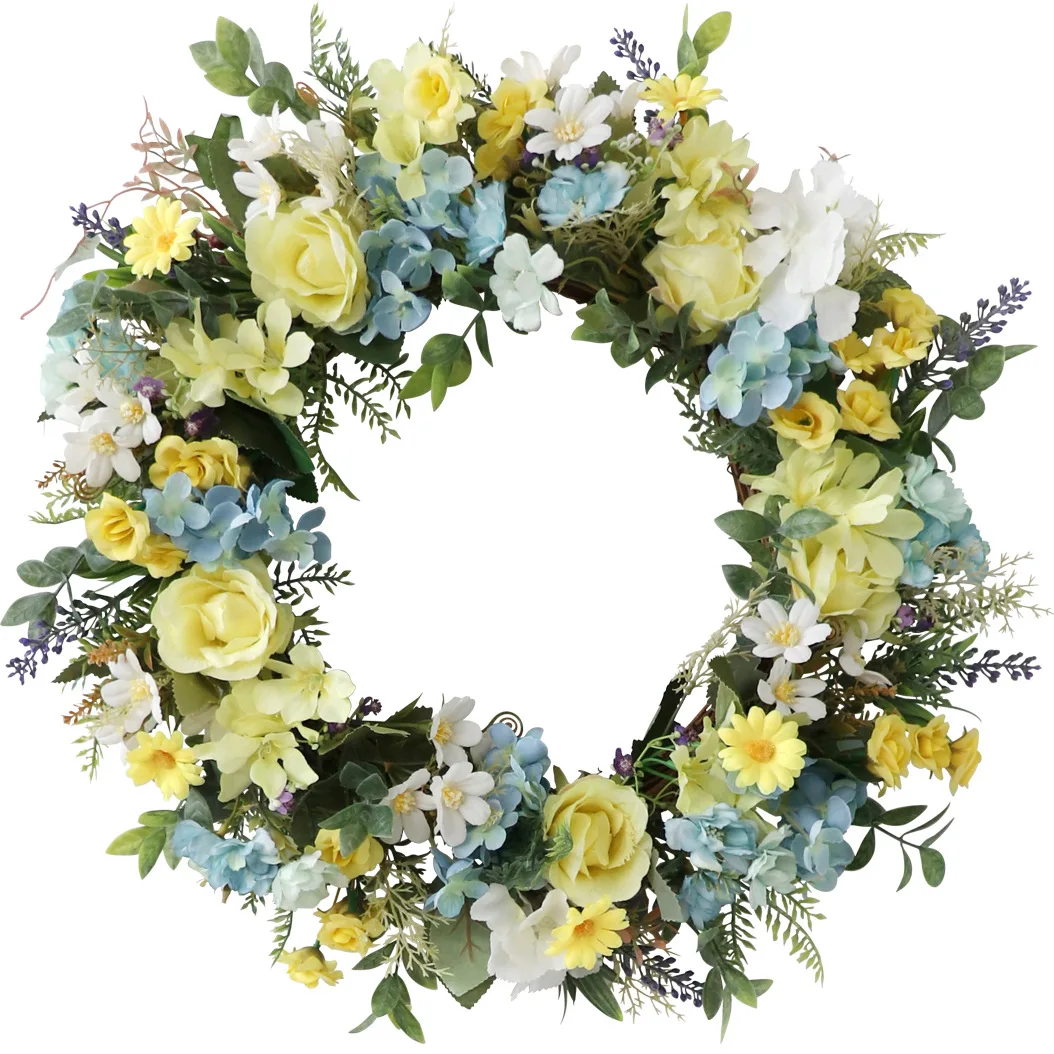 20 Inches Spring Wreaths for Front Door Summer Door Wreath Summer Wreath with Colorful Daisy Lavender Wildflower Green Leaves