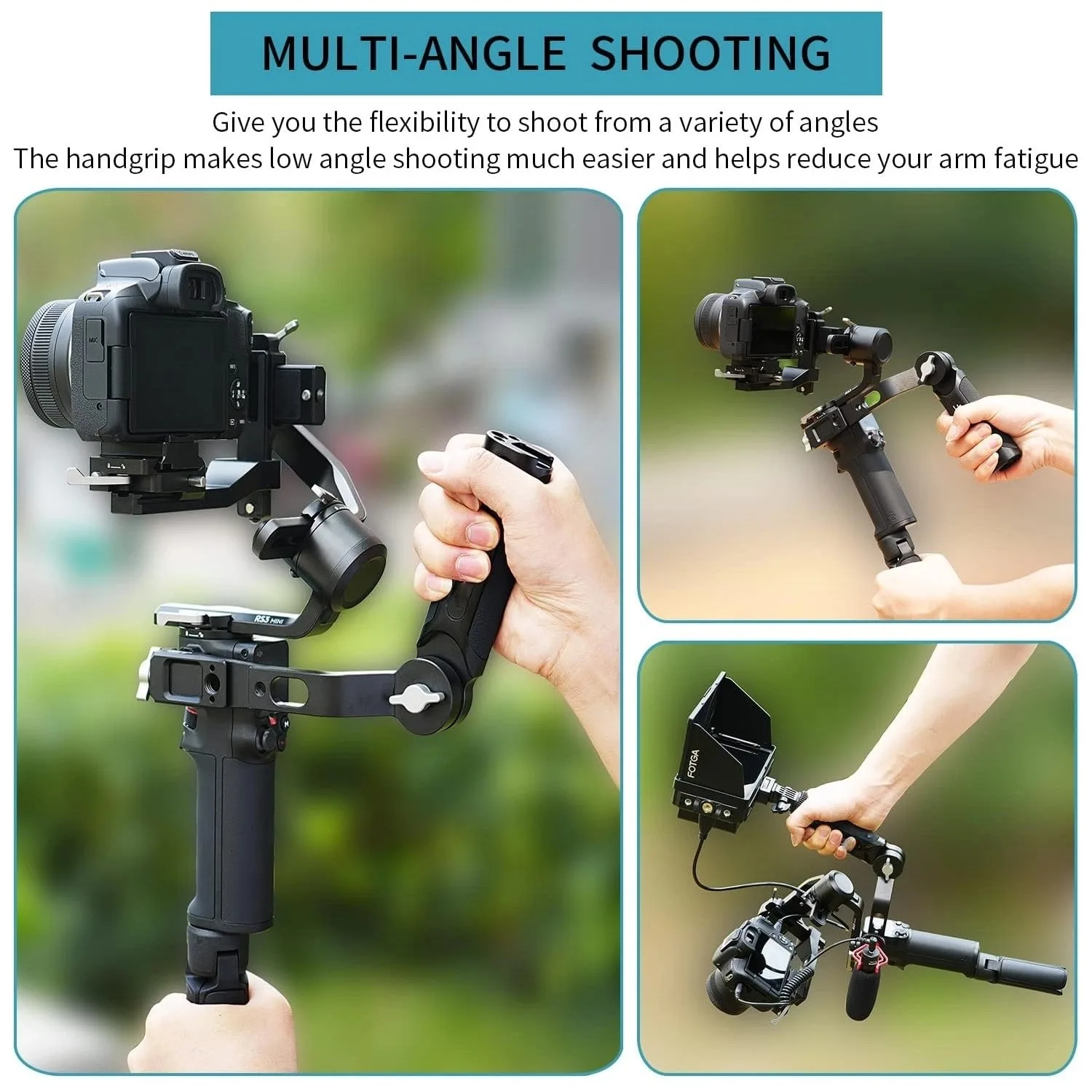 Soporte de empuñadura Compatible con DJI RS4/RS4 Pro y Mini/RS3/RS3 Pro y Mini /RS2 /RSC2 Estabilizador de cardán Ronin para disparos de ángulo bajo