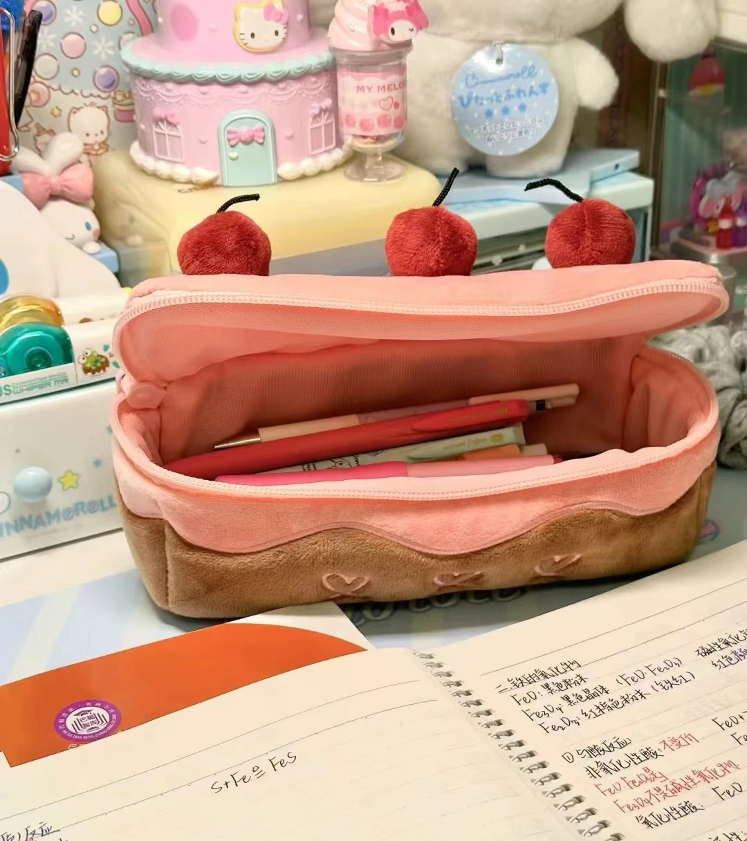 Cute Plush Strawberry Cake Pen Bag Cherry Large Capacity Pencil case Advanced Stationery Bag Korean Stationery Pencil Pouch Gift