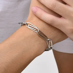 Paperclip Chain Bracelets for Men Women,8.3mm Simple Stainless Steel Links Wristband,Stylish Unisex Jewelry Gift