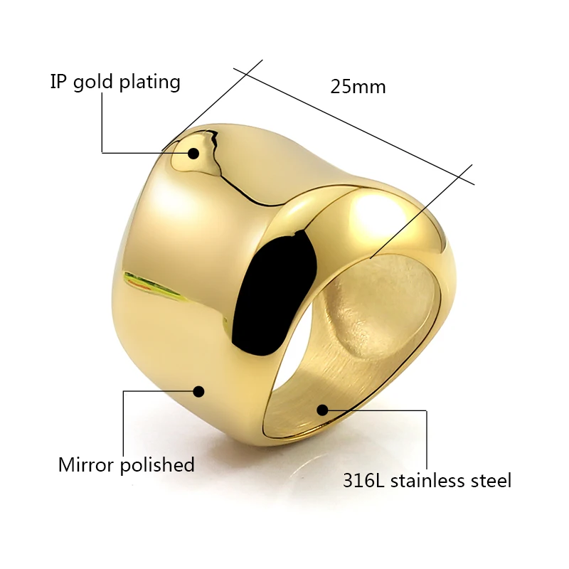 Gold silver Large Statement Rings Stainless Steel Metal Wave Shape Beveled Edge Wide Fat Dumpy Rings for Women Party Jewelry