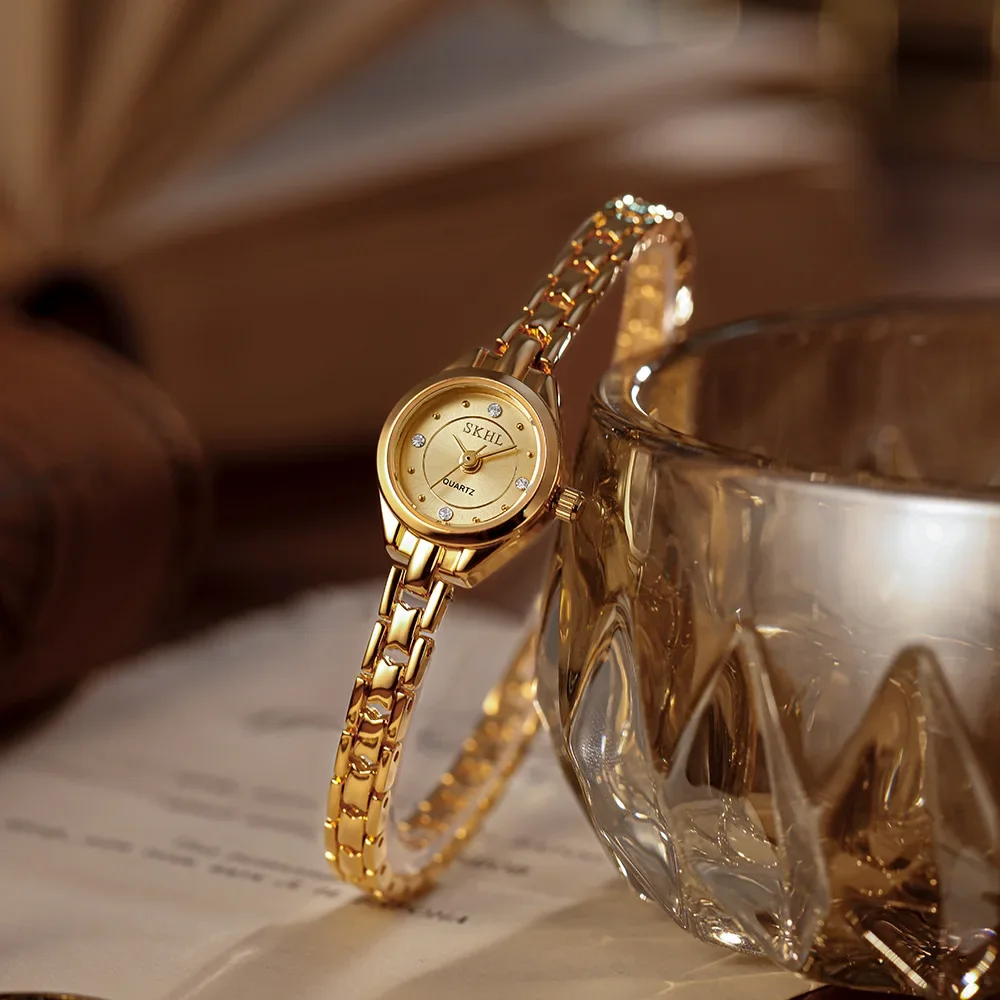 Vintage Small Dial 2025 Women's Watch Diamond Retro Luxury Elegant Gifts 24K Gold Plated High Quality Jewelry Clock with Box