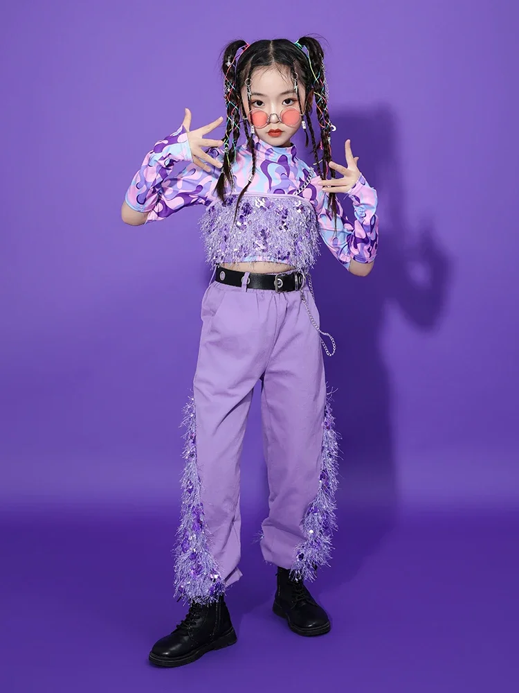 Fashion Kids Sequins Jazz Dance Performance Costume Girls Shiny Street Dance Clothes Girls Walking Stage Performance Costume