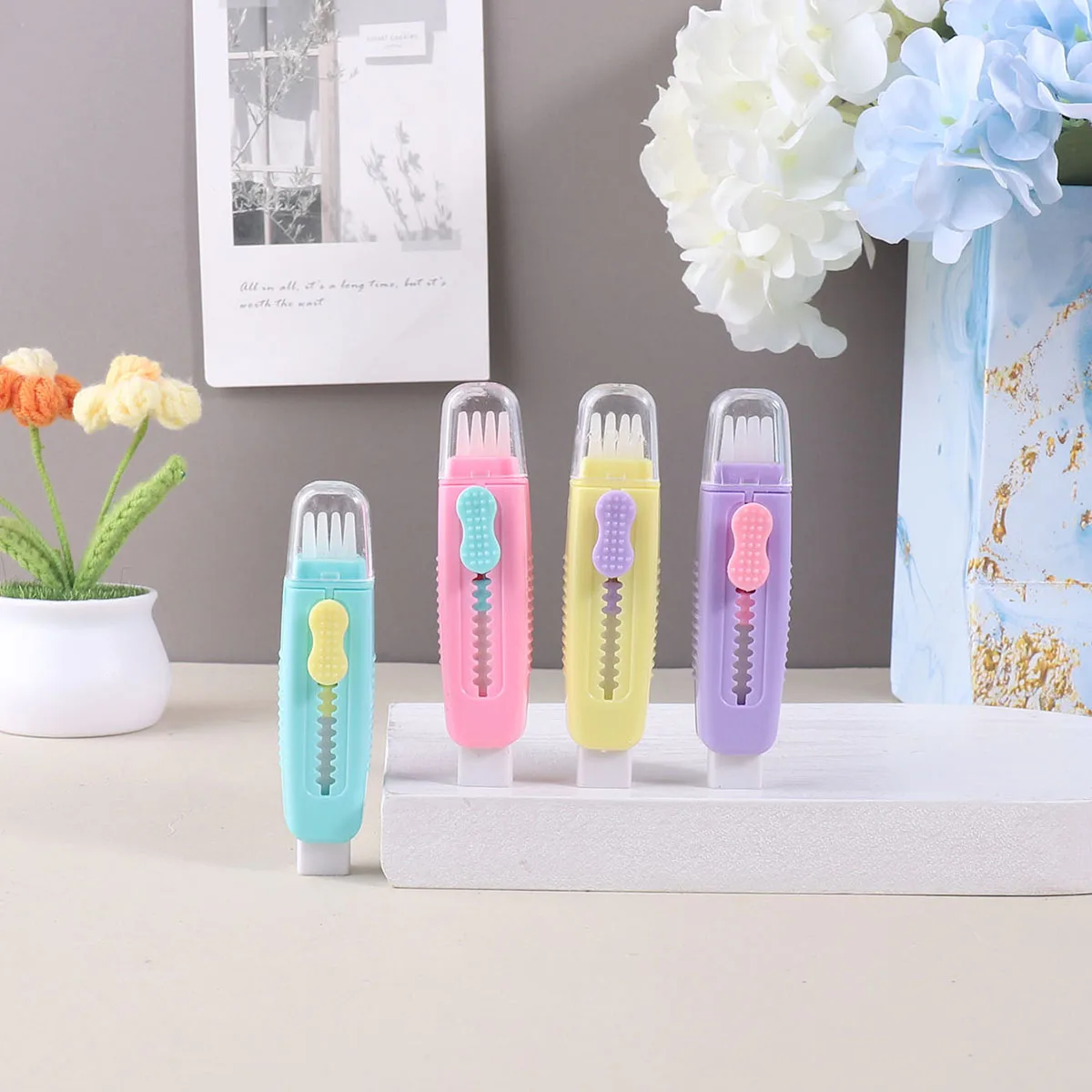 

1 шт. двухтактный ластик с щеткой из щетины, выдвижной ластик, портативные обучающие аксессуары, ластик для изменения, школьные принадлежности