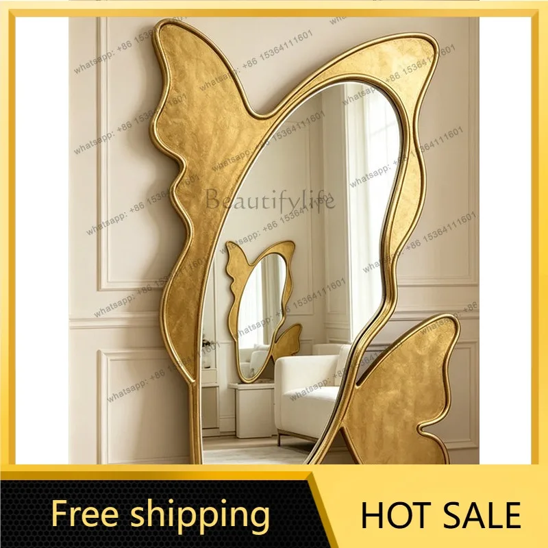 YJ French Butterfly‑Motif Irregular Full‑Length Leaning Mirror Wall‑Mount Option For Household Entry Dressing Space