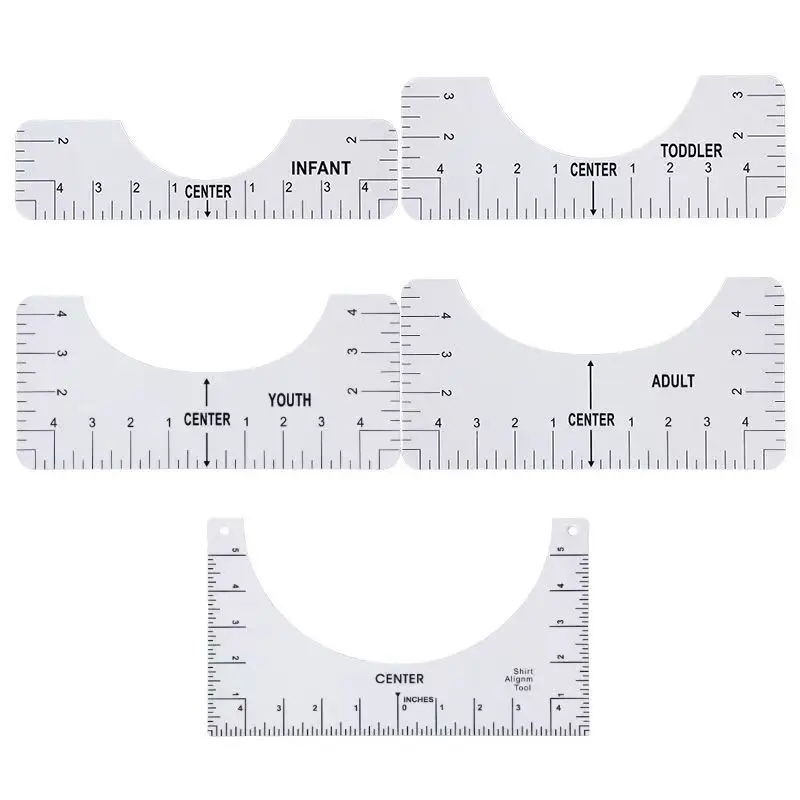 DIY дизайн с коротким рукавом линейка инструмент для калибровки с круглым вырезом инструмент для выравнивания ПВХ набор из пяти направляющих для футболок швейные аксессуары