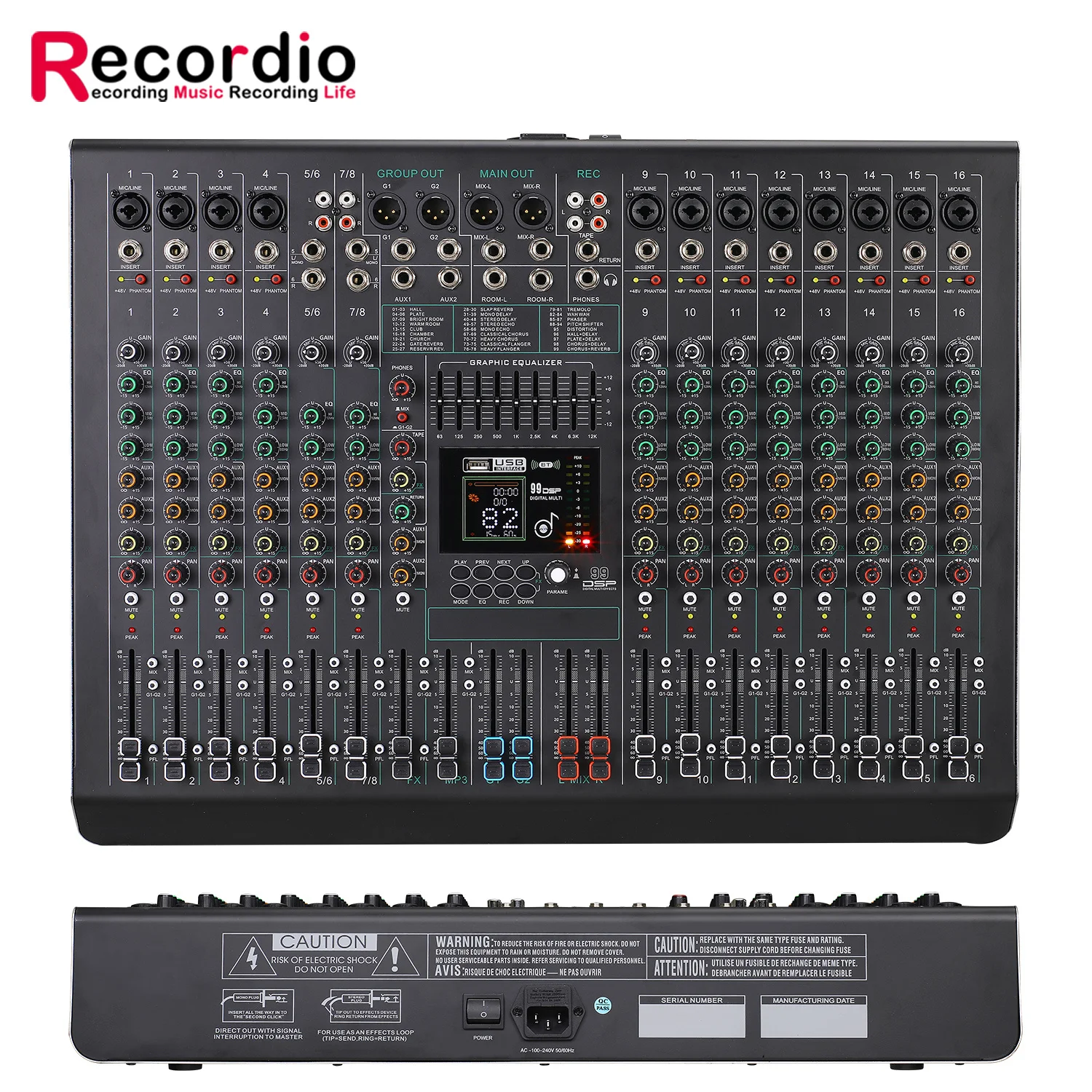 GAX-FC16 Factory wholesale professional mixing console 16 channel stage performance phantom power mixer mixing console