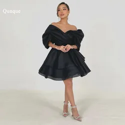 Qunque Customized Black Mini Homecoming Dresses for Teens Satin Pleat Above Knee Graduation Dress A-line Short Vestidos De Festa