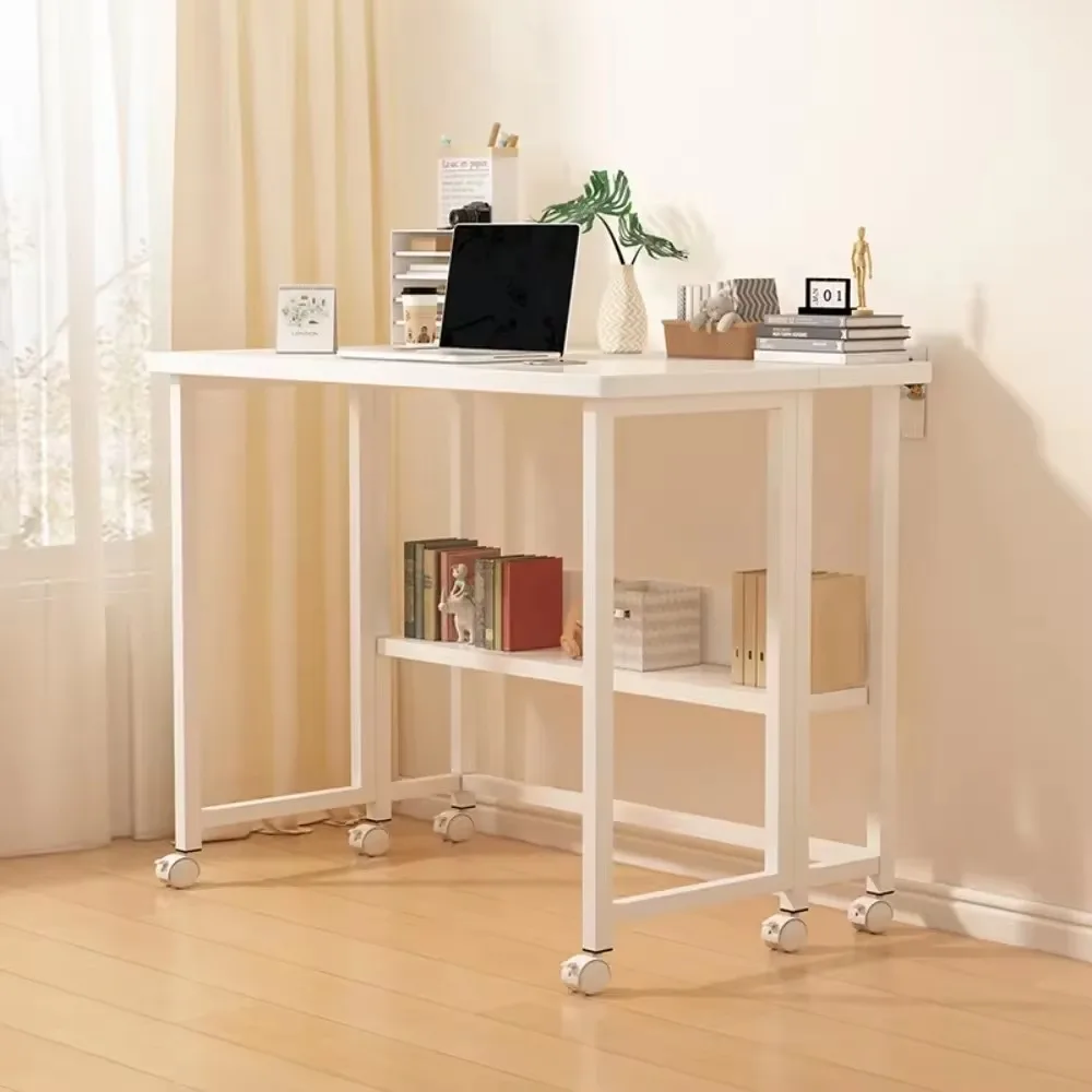 Folding Mobile Computer Desk with Wheels for Learning and Office Work, Simple Foldable Household Table Suitable for Small Units