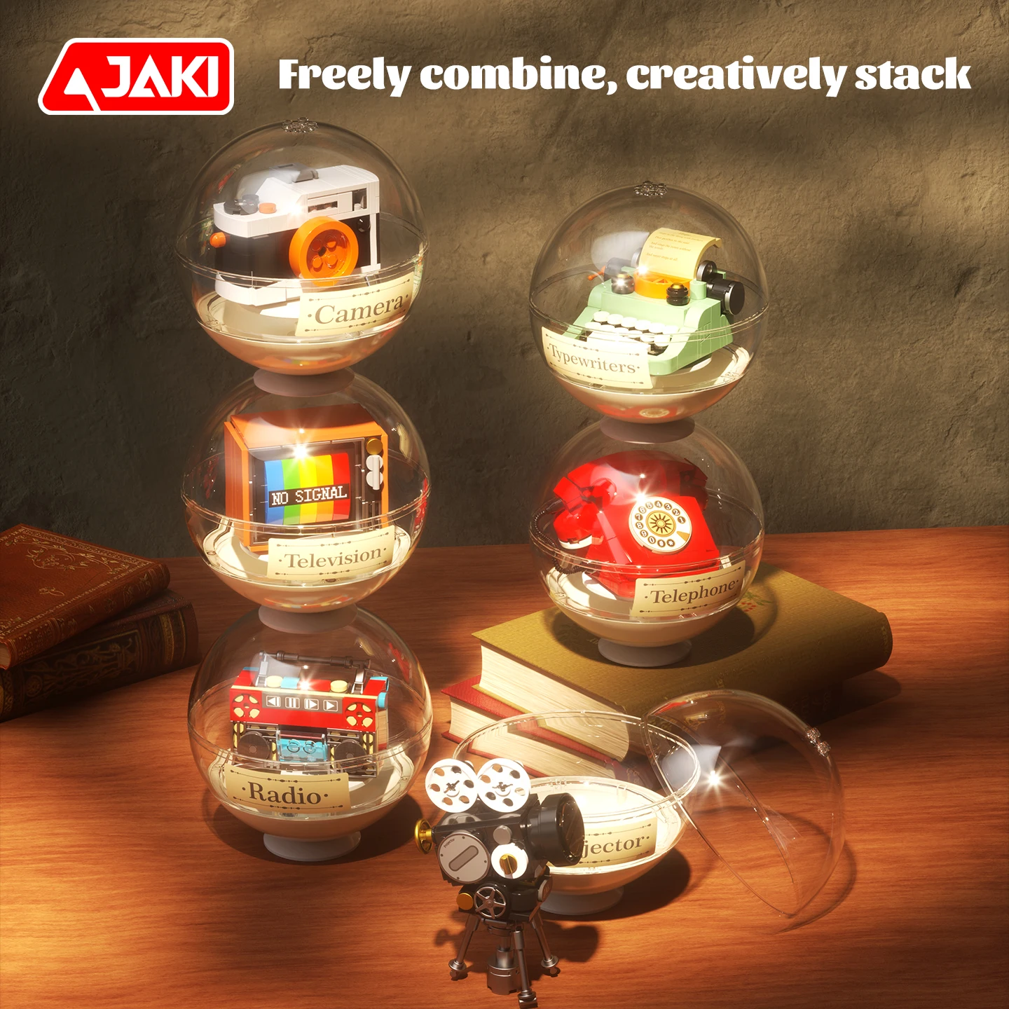 

JAKI Retro Radio Building Blocks Gashapon DIY Assembly Mini Appliance Model Desktop Home Decor Gift for Kids Boys Girls Adults